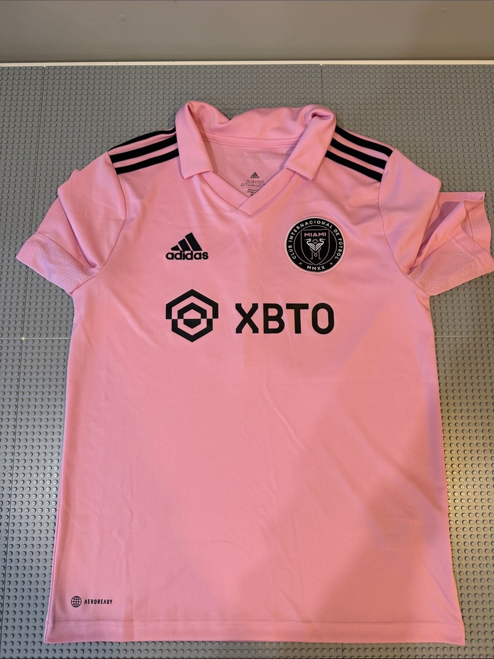 adidas Pink Inter Miami Kids Soccer Jersey with Black Accents